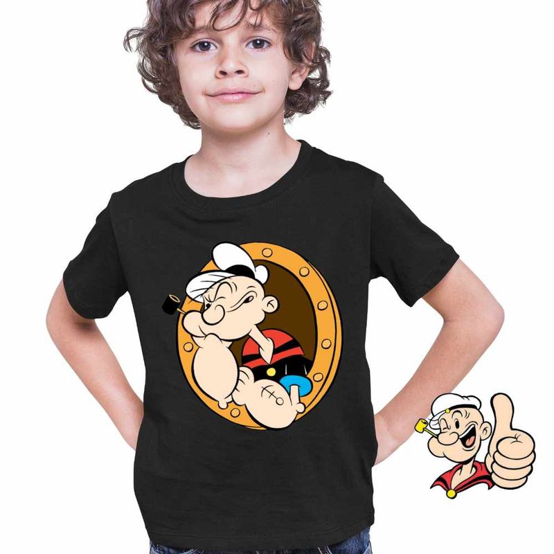Fashion, accesorii si bijuterii - Copii - Imbracaminte copii - Tricouri copii - Tricou Copii Baieti Popeye Marinarul Geam Vapor Comandant, negru, marime L Copii - Infinity.ro
