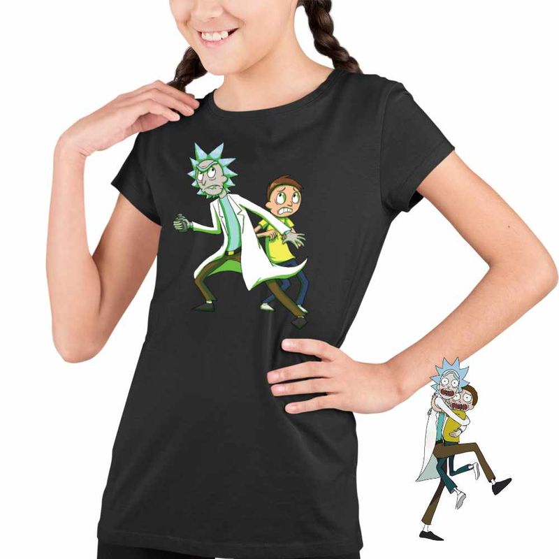 Fashion, accesorii si bijuterii - Copii - Imbracaminte copii - Tricouri copii - Tricou Copii Fete Rick and Morty Fanart Aventuri, negru, marime M Copii - Infinity.ro