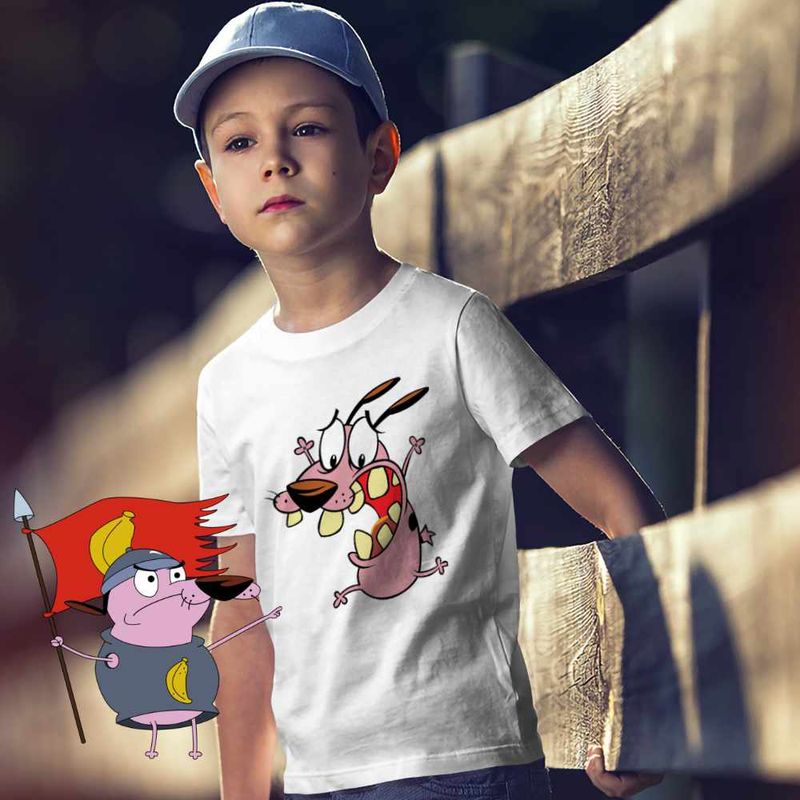 Fashion, accesorii si bijuterii - Copii - Imbracaminte copii - Tricouri copii - Tricou Copii Baieti Courage the Cowardly Dog Beagle Catel Speriat, alb, marime L Copii - Infinity.ro