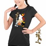 Fashion, accesorii si bijuterii - Copii - Imbracaminte copii - Tricouri copii - Tricou Copii Fete Bugs Bunny Coiotul Foghorn Daffy Looney Tunes, negru, marime XL Copii - Infinity.ro