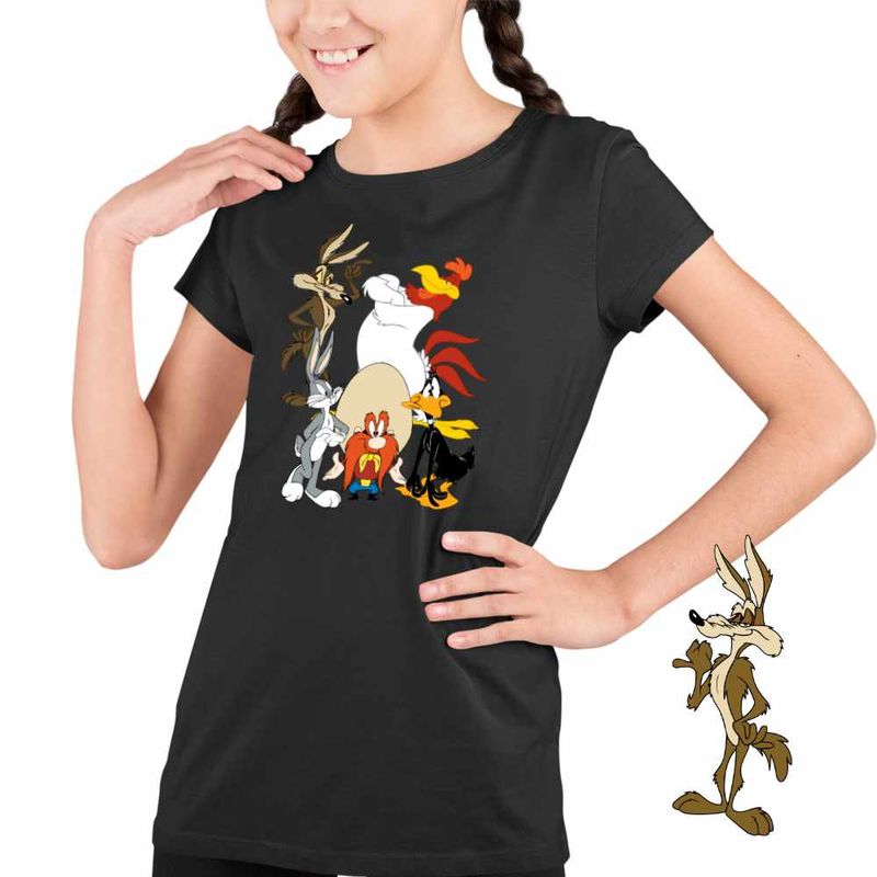 Fashion, accesorii si bijuterii - Copii - Imbracaminte copii - Tricouri copii - Tricou Copii Fete Bugs Bunny Coiotul Foghorn Daffy Looney Tunes, negru, marime XL Copii - Infinity.ro
