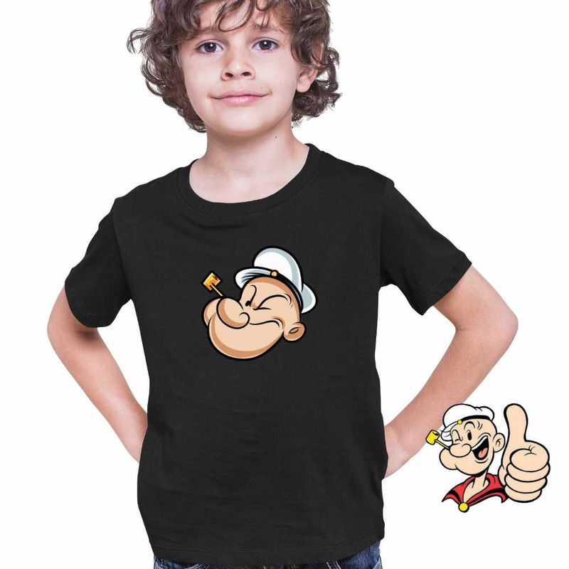 Fashion, accesorii si bijuterii - Copii - Imbracaminte copii - Tricouri copii - Tricou Copii Baieti Popeye Marinarul Pescar Pipa Barcagiu, negru, marime S Copii - Infinity.ro