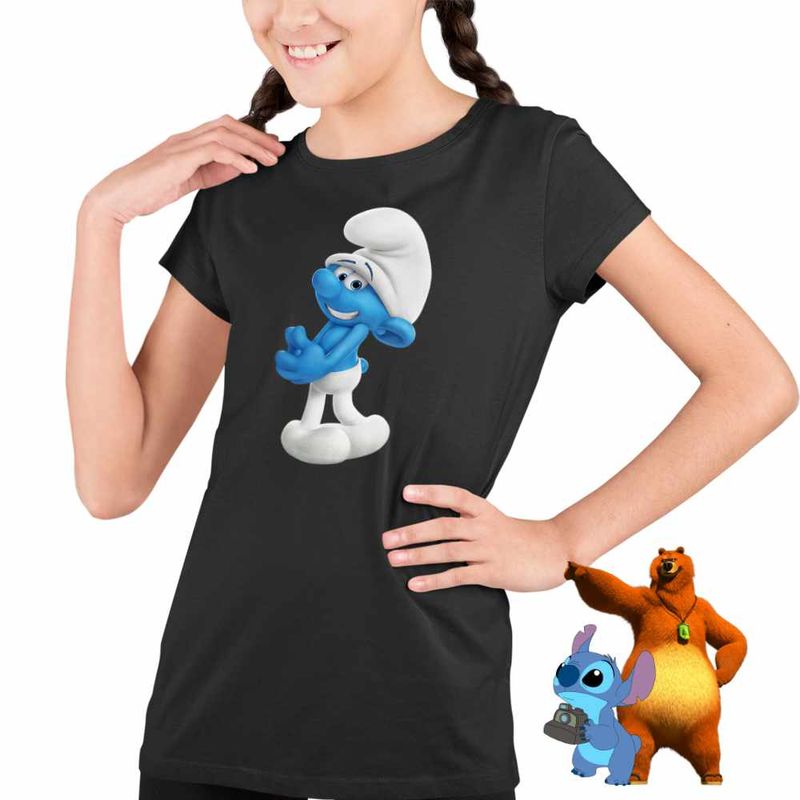 Fashion, accesorii si bijuterii - Copii - Imbracaminte copii - Tricouri copii - Tricou Copii Fete Strumfii Rusinosul Sfiosul CoolTrend, negru, marime XL Copii - Infinity.ro