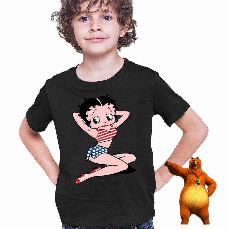 Fashion, accesorii si bijuterii - Copii - Imbracaminte copii - Tricouri copii - Tricou Copii Baieti Betty Boop America SUA, negru, marime M Copii - Infinity.ro