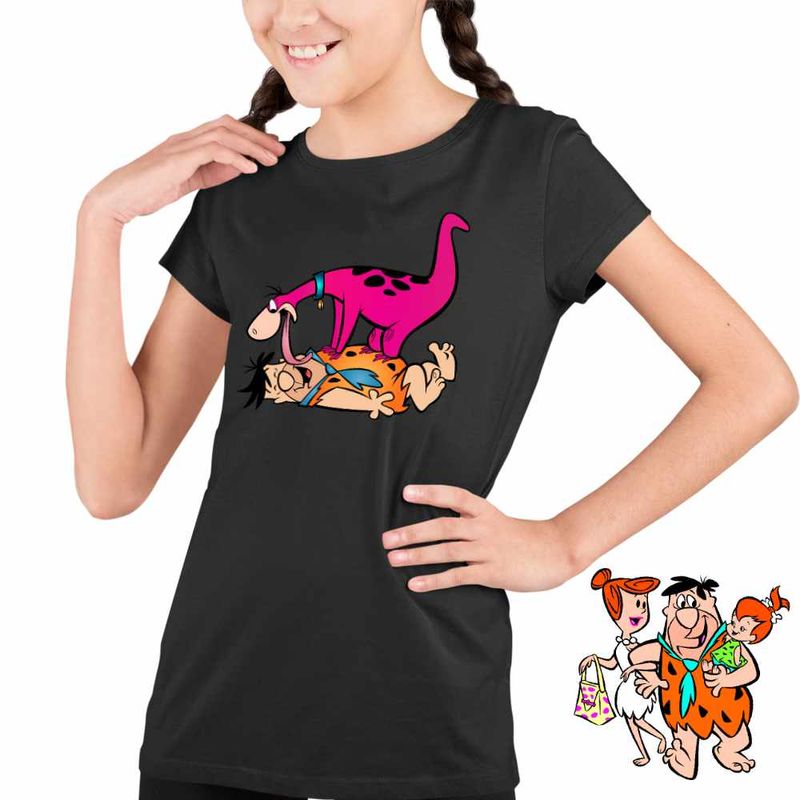 Fashion, accesorii si bijuterii - Copii - Imbracaminte copii - Tricouri copii - Tricou Copii Fete Familia Flintstone Dino Fred Dinozaur Catel, negru, marime M Copii - Infinity.ro