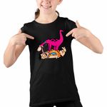 Fashion, accesorii si bijuterii - Copii - Imbracaminte copii - Tricouri copii - Tricou Copii Fete Familia Flintstone Dino Fred Dinozaur Catel, negru, marime M Copii - Infinity.ro