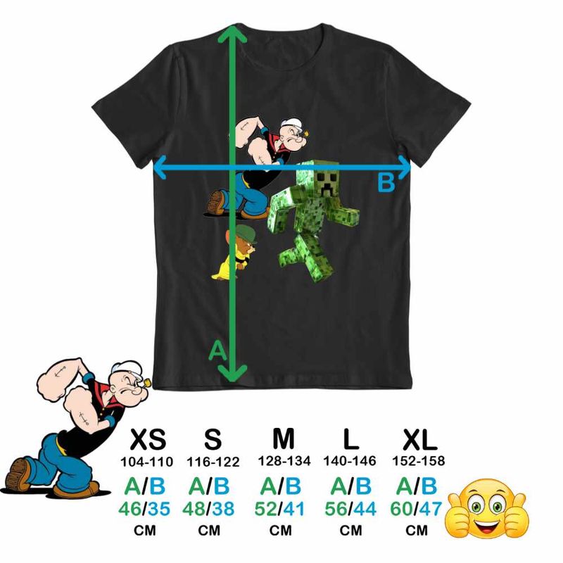 Fashion, accesorii si bijuterii - Copii - Imbracaminte copii - Tricouri copii - Tricou Copii Baieti Popeye Marinarul Tom Jerry Creeper Minecraft, negru, marime L Copii - Infinity.ro