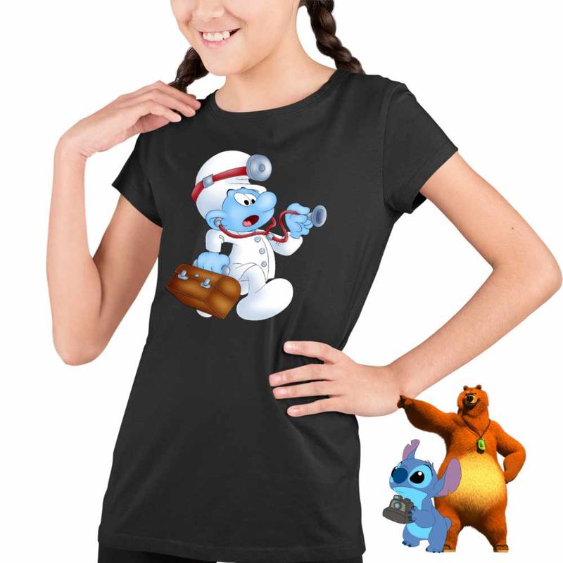 Fashion, accesorii si bijuterii - Copii - Imbracaminte copii - Tricouri copii - Tricou Copii Fete Doctorul Strumfii Urgenta Medic CoolTrend, negru, marime XS Copii - Infinity.ro