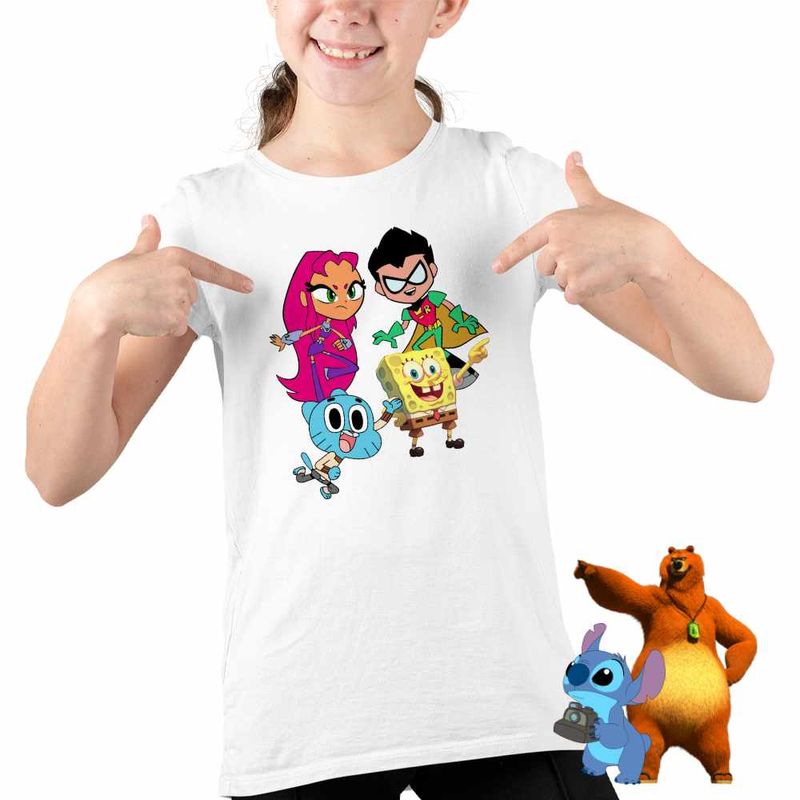 Fashion, accesorii si bijuterii - Copii - Imbracaminte copii - Tricouri copii - Tricou Copii Fete Tineri Titani Gumball SpongeBob Robin Starfire CoolTrend, alb, marime XL Copii - Infinity.ro