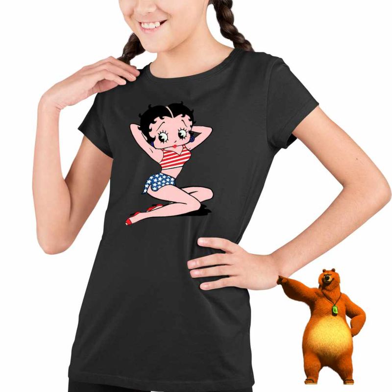 Fashion, accesorii si bijuterii - Copii - Imbracaminte copii - Tricouri copii - Tricou Copii Fete Betty Boop America SUA, negru, marime L Copii - Infinity.ro