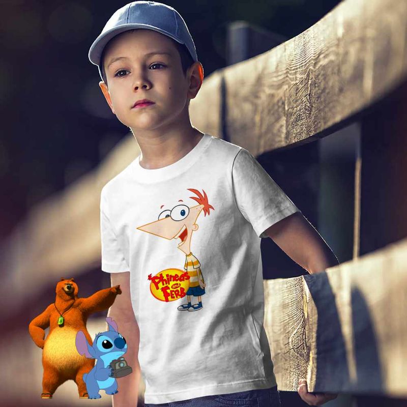 Fashion, accesorii si bijuterii - Copii - Imbracaminte copii - Tricouri copii - Tricou Copii Baieti Phineas and Ferb Desene CoolTrend, alb, marime XS Copii - Infinity.ro
