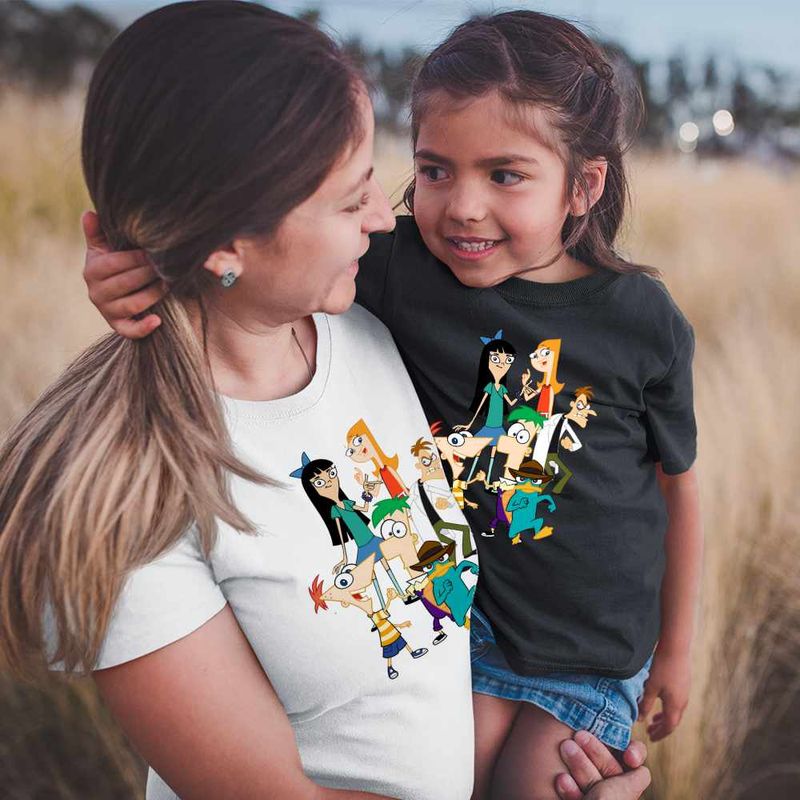 Fashion, accesorii si bijuterii - Copii - Imbracaminte copii - Tricouri copii - Tricou Copii Fete Phinead Ferb Toata Trupa Desen Animat CoolTrend, alb, marime XS Copii - Infinity.ro