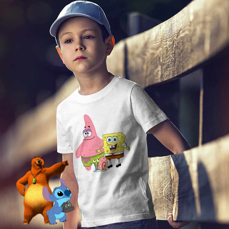 Fashion, accesorii si bijuterii - Copii - Imbracaminte copii - Tricouri copii - Tricou Copii Baieti Sponge Bob Patrick Gary Spongebob CoolTrend, alb, marime M Copii - Infinity.ro