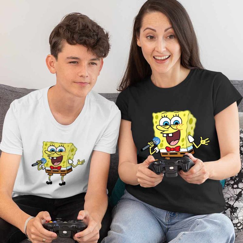 Fashion, accesorii si bijuterii - Copii - Imbracaminte copii - Tricouri copii - Tricou Copii Baieti Sponge Bob Canta Microfon Desen Animat SpongeBob CoolTrend, negru, marime S Copii - Infinity.ro