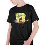Fashion, accesorii si bijuterii - Copii - Imbracaminte copii - Tricouri copii - Tricou Copii Baieti Sponge Bob Canta Microfon Desen Animat SpongeBob CoolTrend, negru, marime S Copii - Infinity.ro