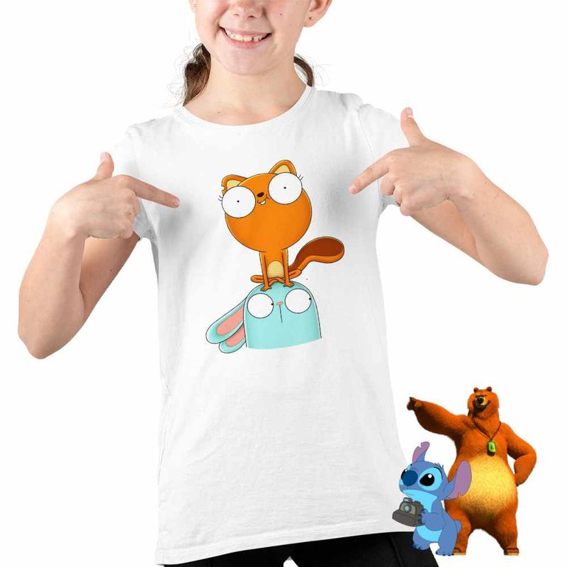 Fashion, accesorii si bijuterii - Copii - Imbracaminte copii - Tricouri copii - Tricou Copii Fete Kiff Barry Veverita Iepure CoolTrend, alb, marime XL Copii - Infinity.ro