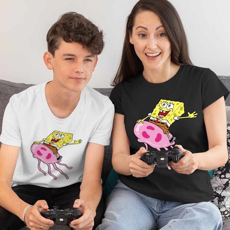 Fashion, accesorii si bijuterii - Copii - Imbracaminte copii - Tricouri copii - Tricou Copii Baieti Spongebob Pantaloni Patrati Calare Meduza CoolTrend, negru, marime XS Copii - Infinity.ro
