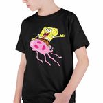 Fashion, accesorii si bijuterii - Copii - Imbracaminte copii - Tricouri copii - Tricou Copii Baieti Spongebob Pantaloni Patrati Calare Meduza CoolTrend, negru, marime XS Copii - Infinity.ro