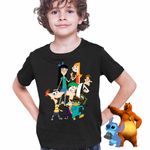 Fashion, accesorii si bijuterii - Copii - Imbracaminte copii - Tricouri copii - Tricou Copii Baieti Phinead Ferb Toata Trupa Desen Animat CoolTrend, negru, marime S Copii - Infinity.ro