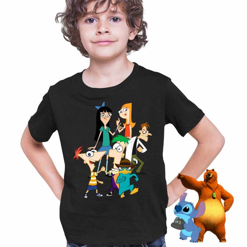 Fashion, accesorii si bijuterii - Copii - Imbracaminte copii - Tricouri copii - Tricou Copii Baieti Phinead Ferb Toata Trupa Desen Animat CoolTrend, negru, marime S Copii - Infinity.ro
