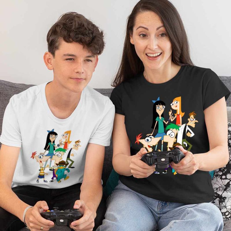 Fashion, accesorii si bijuterii - Copii - Imbracaminte copii - Tricouri copii - Tricou Copii Baieti Phinead Ferb Toata Trupa Desen Animat CoolTrend, negru, marime S Copii - Infinity.ro
