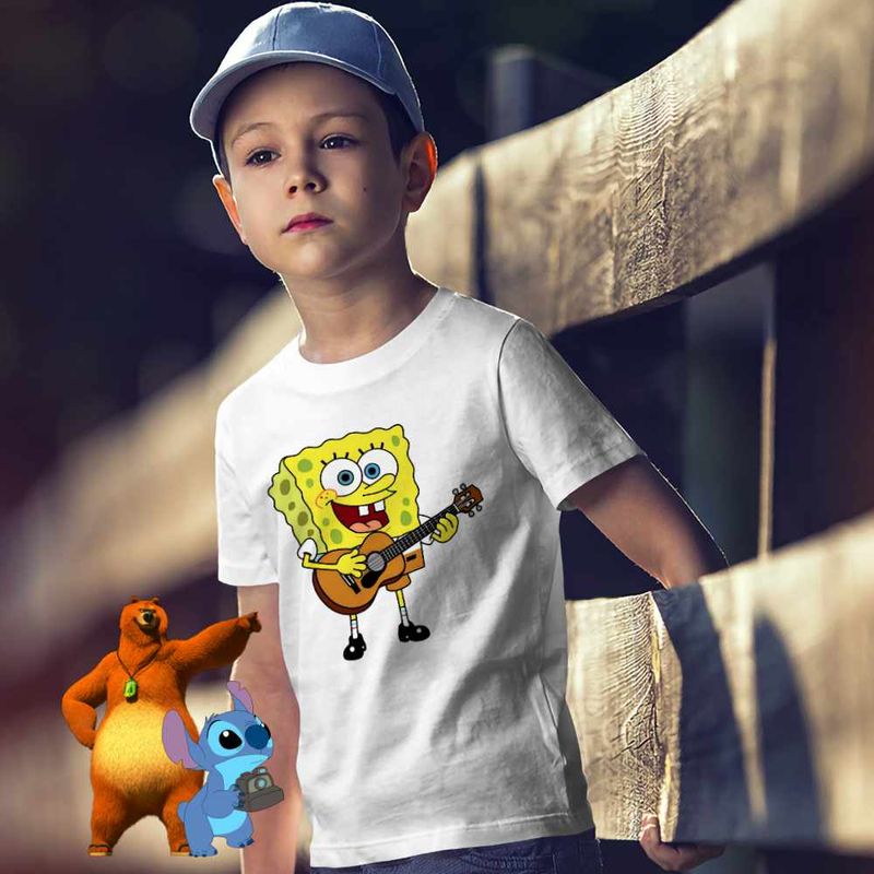Fashion, accesorii si bijuterii - Copii - Imbracaminte copii - Tricouri copii - Tricou Copii Baieti SpongeBob Desene Animate Chitara CoolTrend, alb, marime L Copii - Infinity.ro