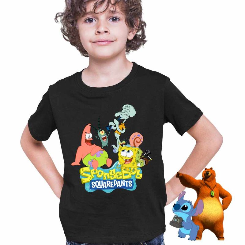 Fashion, accesorii si bijuterii - Copii - Imbracaminte copii - Tricouri copii - Tricou Copii Baieti SpongeBob Pantaloni Patrati Sponge Bob Gary CoolTrend, negru, marime L Copii - Infinity.ro