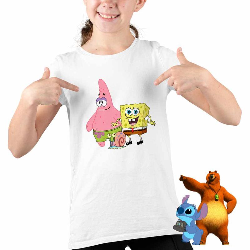 Fashion, accesorii si bijuterii - Copii - Imbracaminte copii - Tricouri copii - Tricou Copii Fete Sponge Bob Patrick Gary Spongebob CoolTrend, alb, marime XS Copii - Infinity.ro