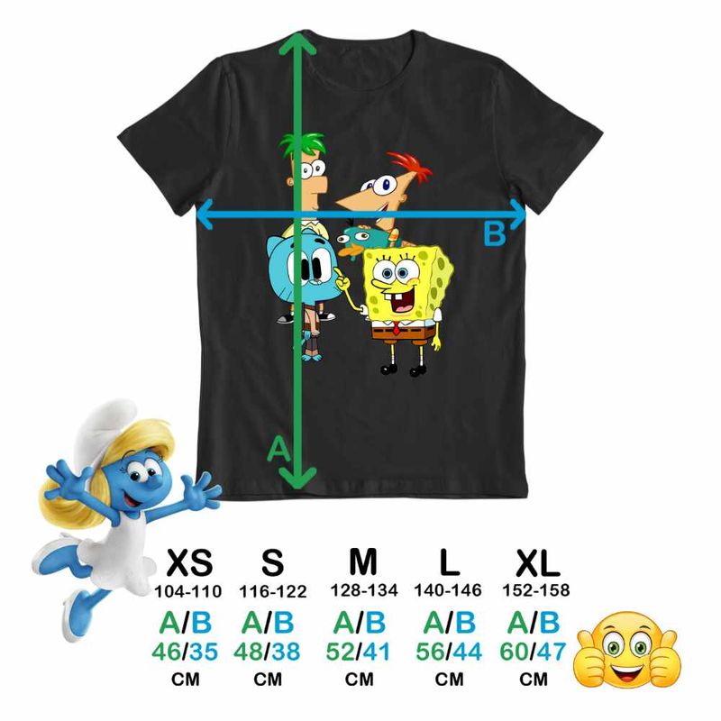 Fashion, accesorii si bijuterii - Copii - Imbracaminte copii - Tricouri copii - Tricou Copii Fete Phineas Ferb Gumball Spongebob CoolTrend, negru, marime XL Copii - Infinity.ro