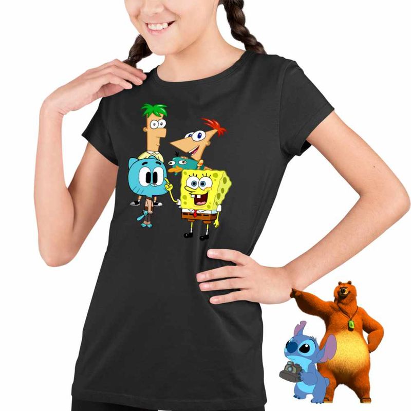 Fashion, accesorii si bijuterii - Copii - Imbracaminte copii - Tricouri copii - Tricou Copii Fete Phineas Ferb Gumball Spongebob CoolTrend, negru, marime XL Copii - Infinity.ro