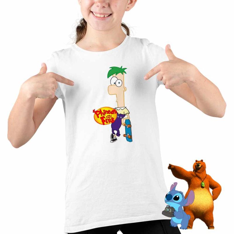 Fashion, accesorii si bijuterii - Copii - Imbracaminte copii - Tricouri copii - Tricou Copii Fete Phineas si Ferb Skateboard CoolTrend, alb, marime M Copii - Infinity.ro