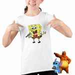 Fashion, accesorii si bijuterii - Copii - Imbracaminte copii - Tricouri copii - Tricou Copii Fete Sponge Bob Canta Microfon Desen Animat SpongeBob CoolTrend, alb, marime L Copii - Infinity.ro