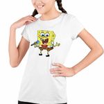 Fashion, accesorii si bijuterii - Copii - Imbracaminte copii - Tricouri copii - Tricou Copii Fete Sponge Bob Canta Microfon Desen Animat SpongeBob CoolTrend, alb, marime L Copii - Infinity.ro