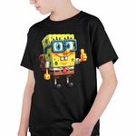 Fashion, accesorii si bijuterii - Copii - Imbracaminte copii - Tricouri copii - Tricou Copii Baieti Minecraft SpongeBob Nerd Sponge Bob Pantaloni Patrati CoolTrend, negru, marime XS Copii - Infinity.ro