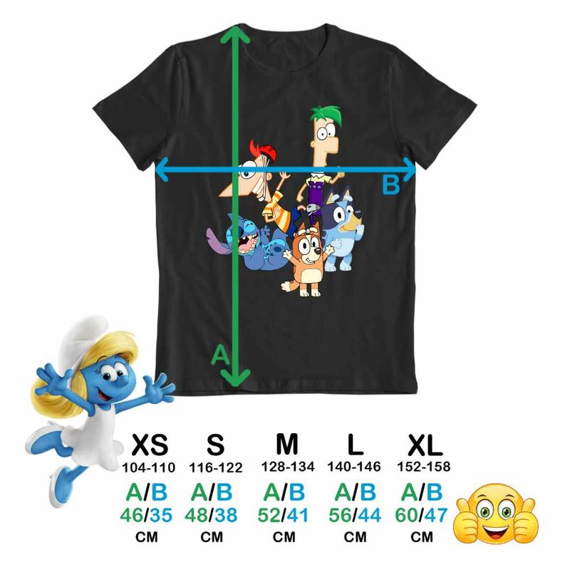 Fashion, accesorii si bijuterii - Copii - Imbracaminte copii - Tricouri copii - Tricou Copii Fete Phineas Ferb Stitch Bluey Bingo Blue CoolTrend, negru, marime M Copii - Infinity.ro