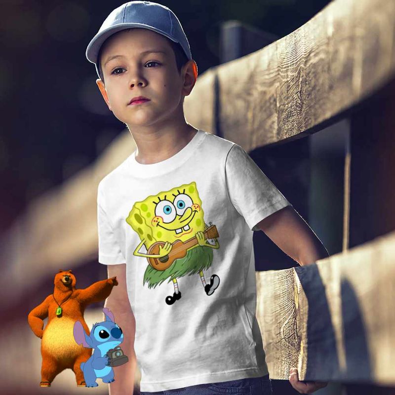 Fashion, accesorii si bijuterii - Copii - Imbracaminte copii - Tricouri copii - Tricou Copii Baieti SpongeBob Hawaii Ukulele Serial Sezon CoolTrend, alb, marime XL Copii - Infinity.ro