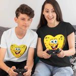 Fashion, accesorii si bijuterii - Copii - Imbracaminte copii - Tricouri copii - Tricou Copii Baieti Sponge Bob Inima SpongeBoo Pantaloni Patrati CoolTrend, negru, marime M Copii - Infinity.ro