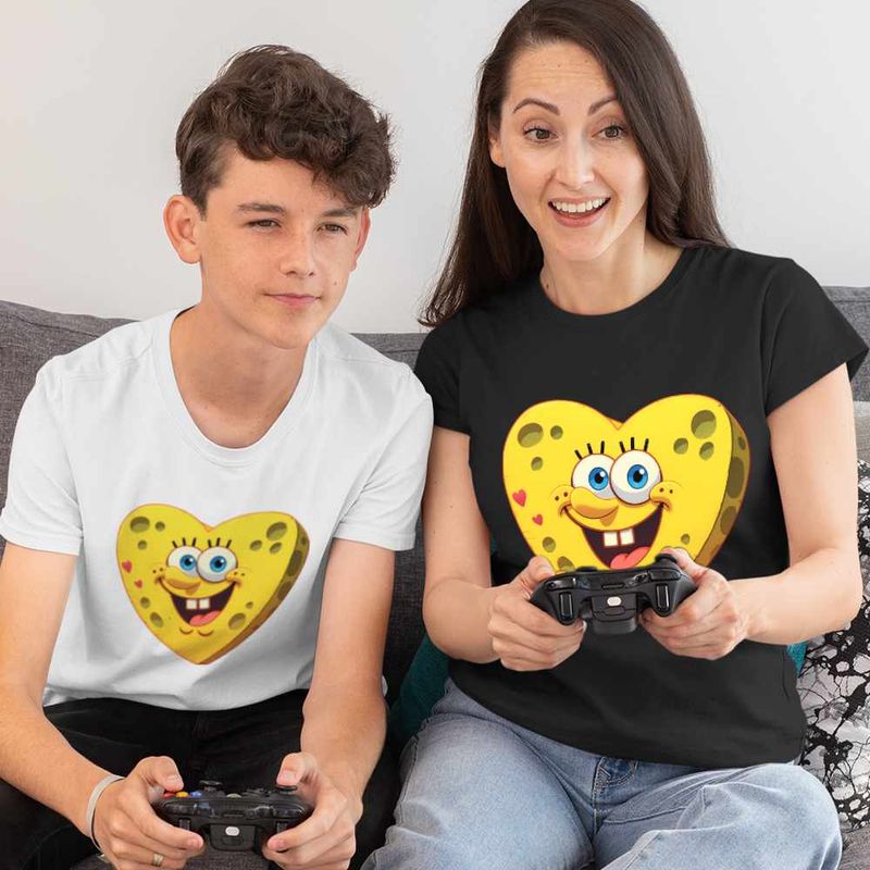 Fashion, accesorii si bijuterii - Copii - Imbracaminte copii - Tricouri copii - Tricou Copii Baieti Sponge Bob Inima SpongeBoo Pantaloni Patrati CoolTrend, negru, marime M Copii - Infinity.ro