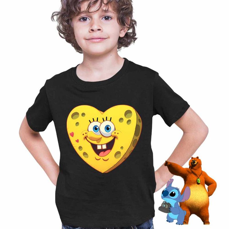 Fashion, accesorii si bijuterii - Copii - Imbracaminte copii - Tricouri copii - Tricou Copii Baieti Sponge Bob Inima SpongeBoo Pantaloni Patrati CoolTrend, negru, marime M Copii - Infinity.ro