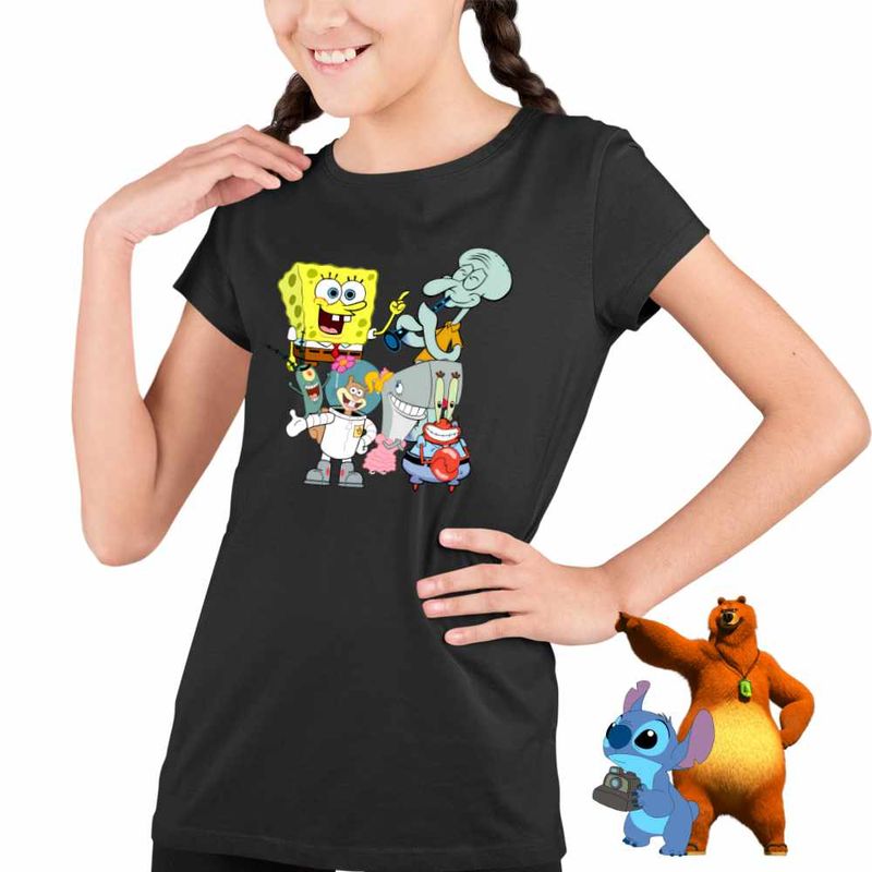 Fashion, accesorii si bijuterii - Copii - Imbracaminte copii - Tricouri copii - Tricou Copii Fete SpongeBob Pantaloni Patrati Desene Animate CoolTrend, negru, marime L Copii - Infinity.ro