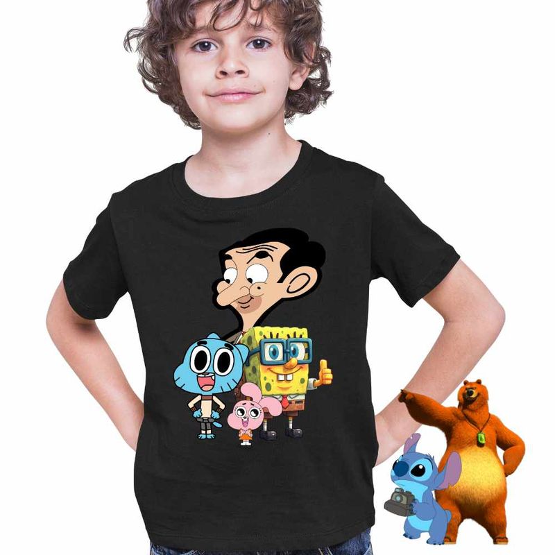 Fashion, accesorii si bijuterii - Copii - Imbracaminte copii - Tricouri copii - Tricou Copii Baieti Gumball Mr Bean SpongeBob CoolTrend, negru, marime XL Copii - Infinity.ro
