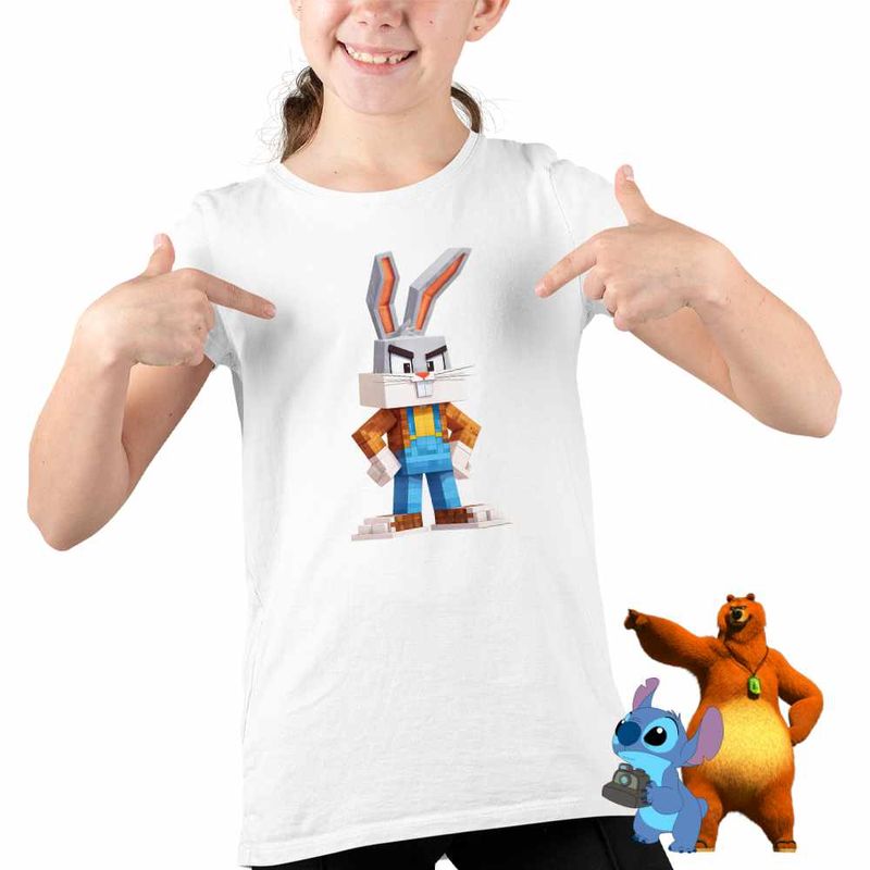 Fashion, accesorii si bijuterii - Copii - Imbracaminte copii - Tricouri copii - Tricou Copii Fete Bugs Bunny Minecraft CoolTrend, alb, marime XS Copii - Infinity.ro