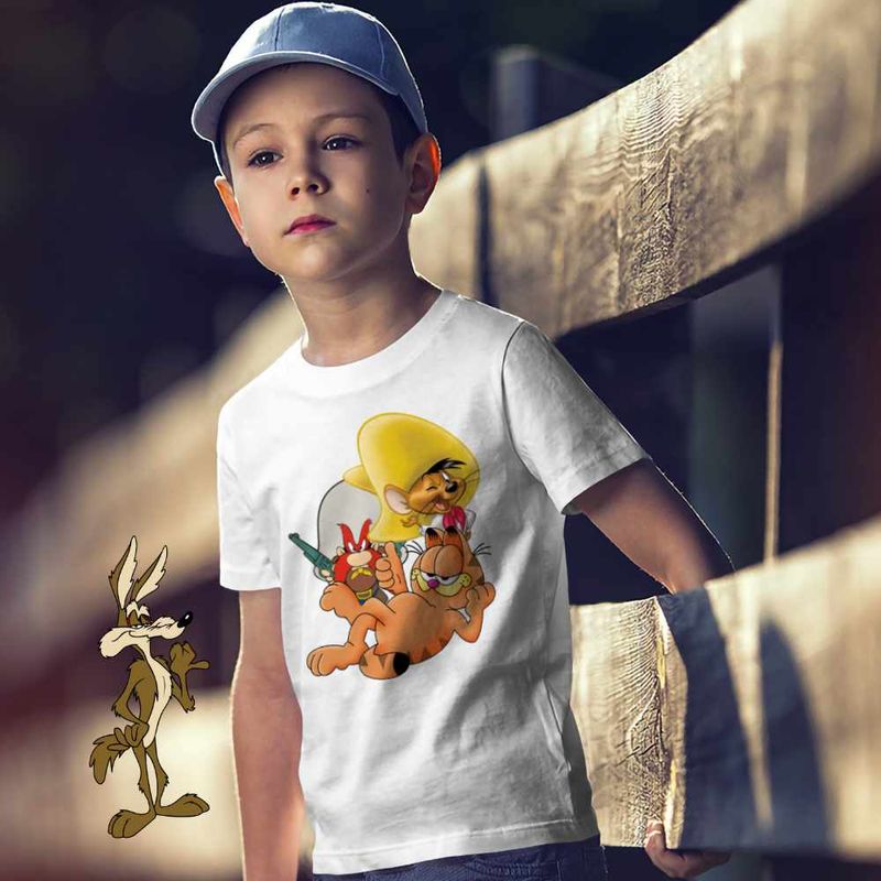 Fashion, accesorii si bijuterii - Copii - Imbracaminte copii - Tricouri copii - Tricou Copii Baieti Speedy Gonzales Garfield Yosemite Sam Desene, alb, marime L Copii - Infinity.ro