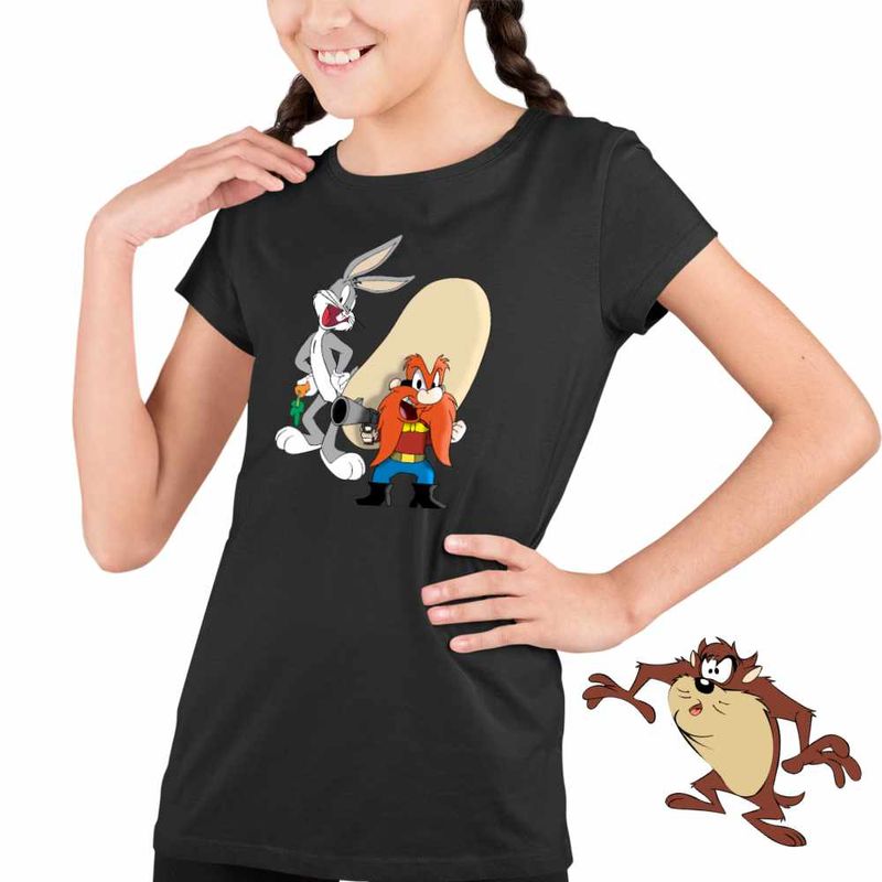 Fashion, accesorii si bijuterii - Copii - Imbracaminte copii - Tricouri copii - Tricou Copii Fete Yosemite Sam Bugs Bunny, negru, marime L Copii - Infinity.ro