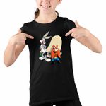 Fashion, accesorii si bijuterii - Copii - Imbracaminte copii - Tricouri copii - Tricou Copii Fete Yosemite Sam Bugs Bunny, negru, marime L Copii - Infinity.ro
