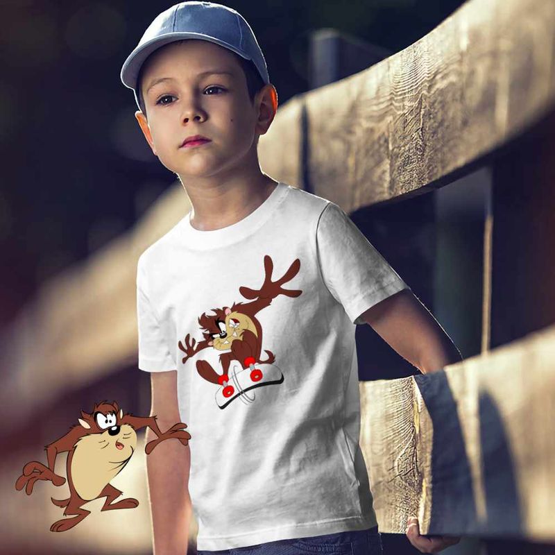 Fashion, accesorii si bijuterii - Copii - Imbracaminte copii - Tricouri copii - Tricou Copii Baieti Taz Skateboard Diavol Tasmanian, alb, marime S Copii - Infinity.ro