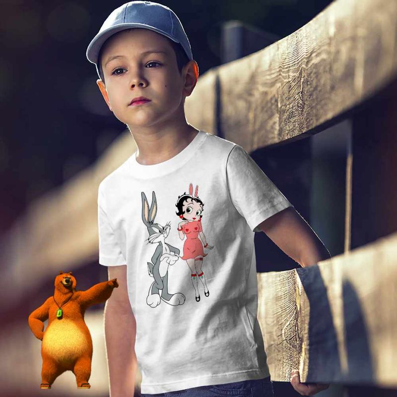 Fashion, accesorii si bijuterii - Copii - Imbracaminte copii - Tricouri copii - Tricou Copii Baieti Betty Boop Bugs Bunny Iepuras Playboy, alb, marime XS Copii - Infinity.ro