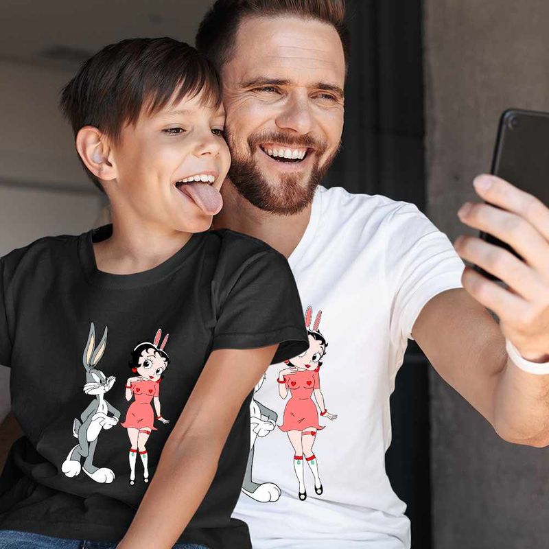 Fashion, accesorii si bijuterii - Copii - Imbracaminte copii - Tricouri copii - Tricou Copii Baieti Betty Boop Bugs Bunny Iepuras Playboy, alb, marime XS Copii - Infinity.ro