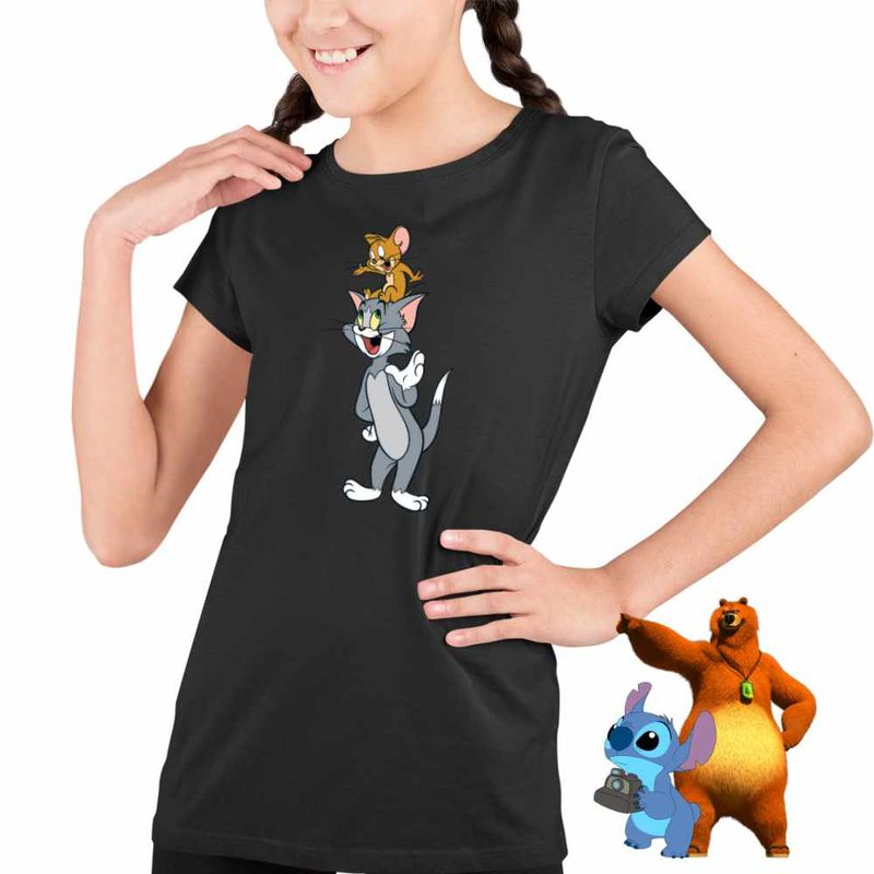Fashion, accesorii si bijuterii - Copii - Imbracaminte copii - Tricouri copii - Tricou Copii Fete Tom si Jerry Prietenie CoolTrend, negru, marime S Copii - Infinity.ro