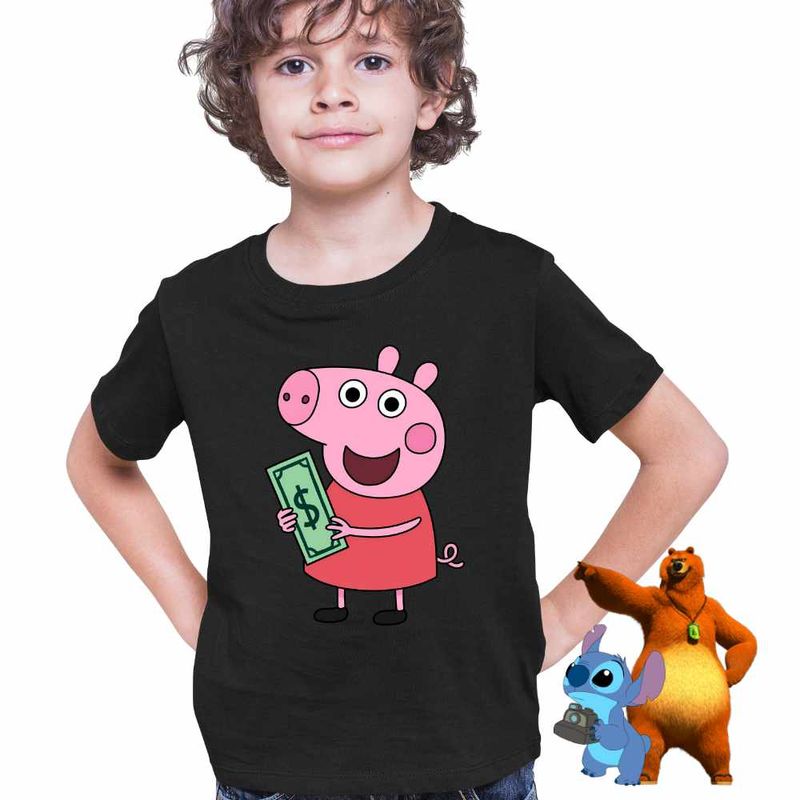 Fashion, accesorii si bijuterii - Copii - Imbracaminte copii - Tricouri copii - Tricou Copii Baieti Purcelusa Peppa Pig Bani Dolari CoolTrend, negru, marime XS Copii - Infinity.ro